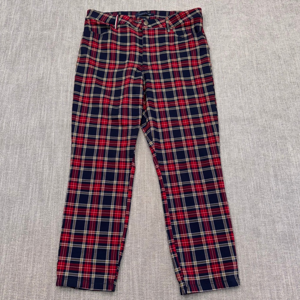 Tommy Hilfiger Womens Plaid Ankle Pants Red Navy Blue TJNEKW032 Size 16